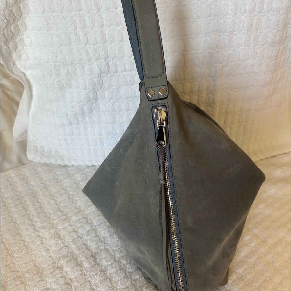 Rebecca Minkoff grey suede hobo bag this bag is in excellent condition